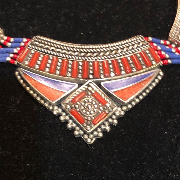 Lapis Lazuli & Coral Tibetan Silver Necklace - Picture 2 of 6